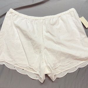 Cottagecore Loungewear Shorts with Delicate Eyelet Pattern & Scalloped Hem NWT